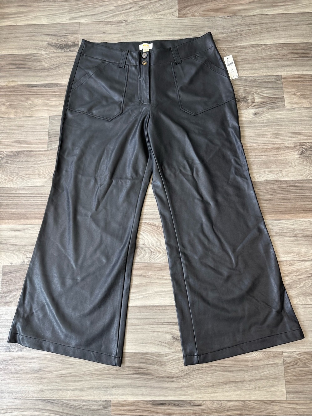 NWT Anthropologie Maeve Naomi Wide Leg Flare Faux Leather Pants Black Size 16W